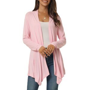 Draped Front Open Cardigan Knit Duster Cardigan Pink